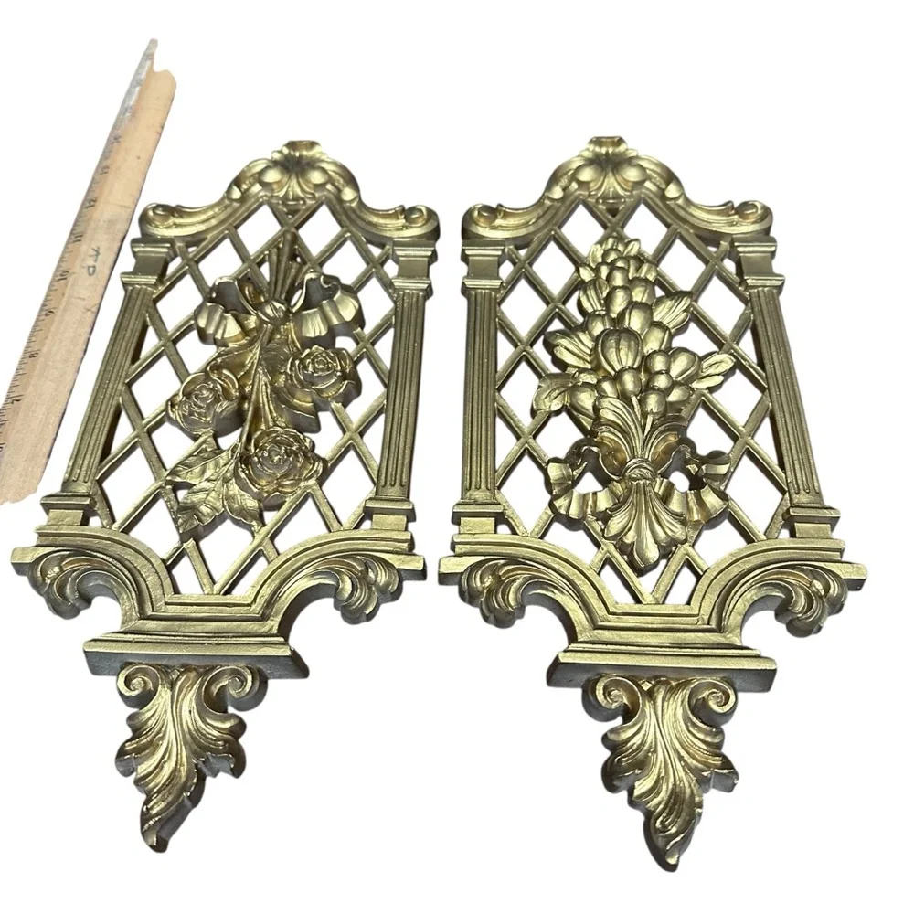 Vintage 1971 Dart Gold Wall Plaques Hollywood Regency Set of‎ 4
